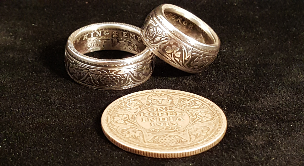 British India "King George V Emperor" Silver One Rupee Coin Rings